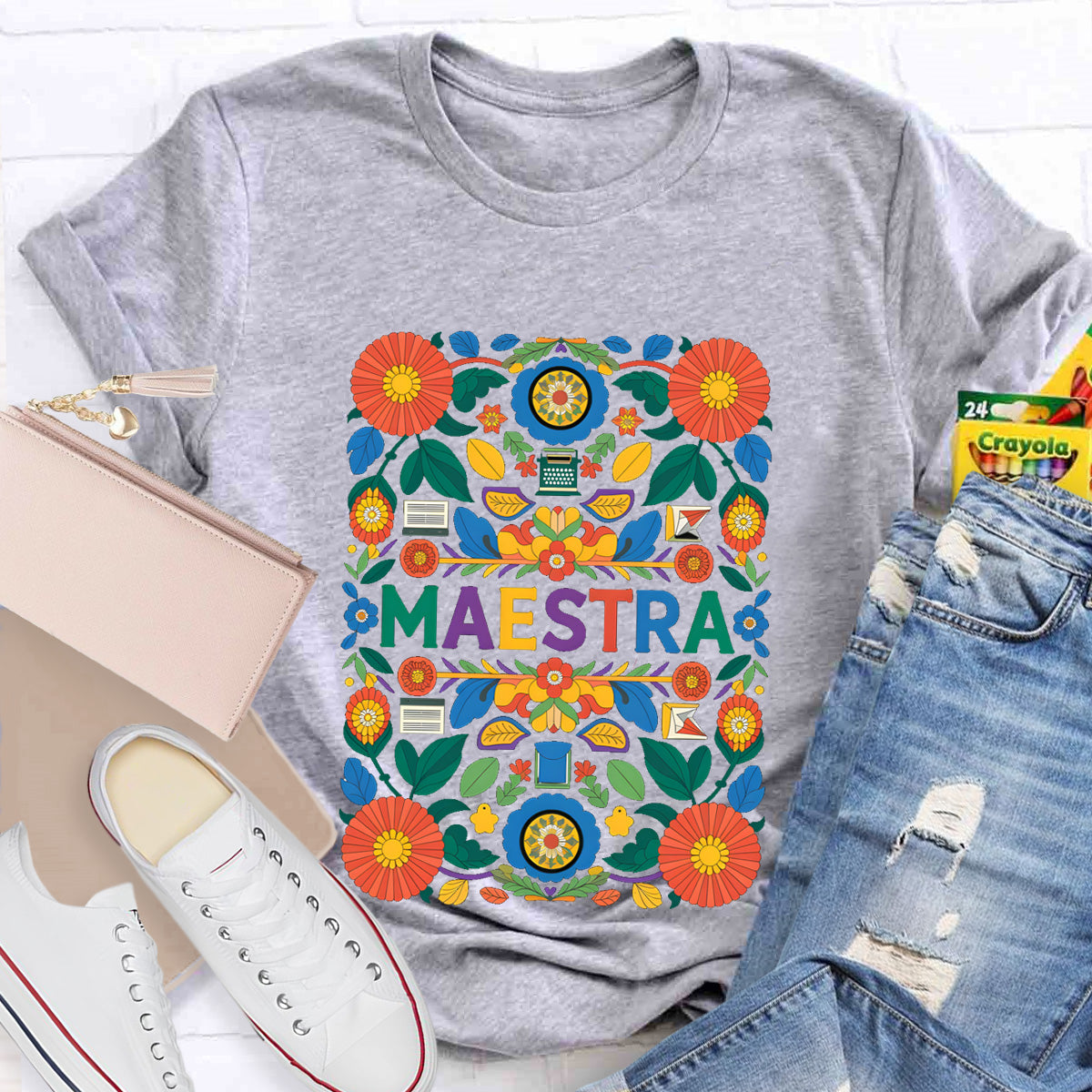 Vintage Floral Maestra Teacher T-Shirt