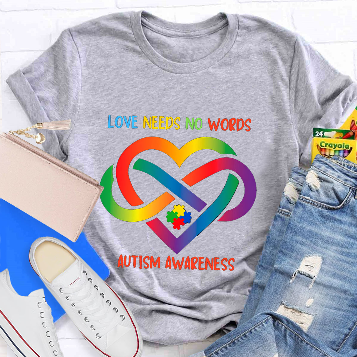 Love Needs No Words Colorful Heart Infinity Symbol T-Shirt