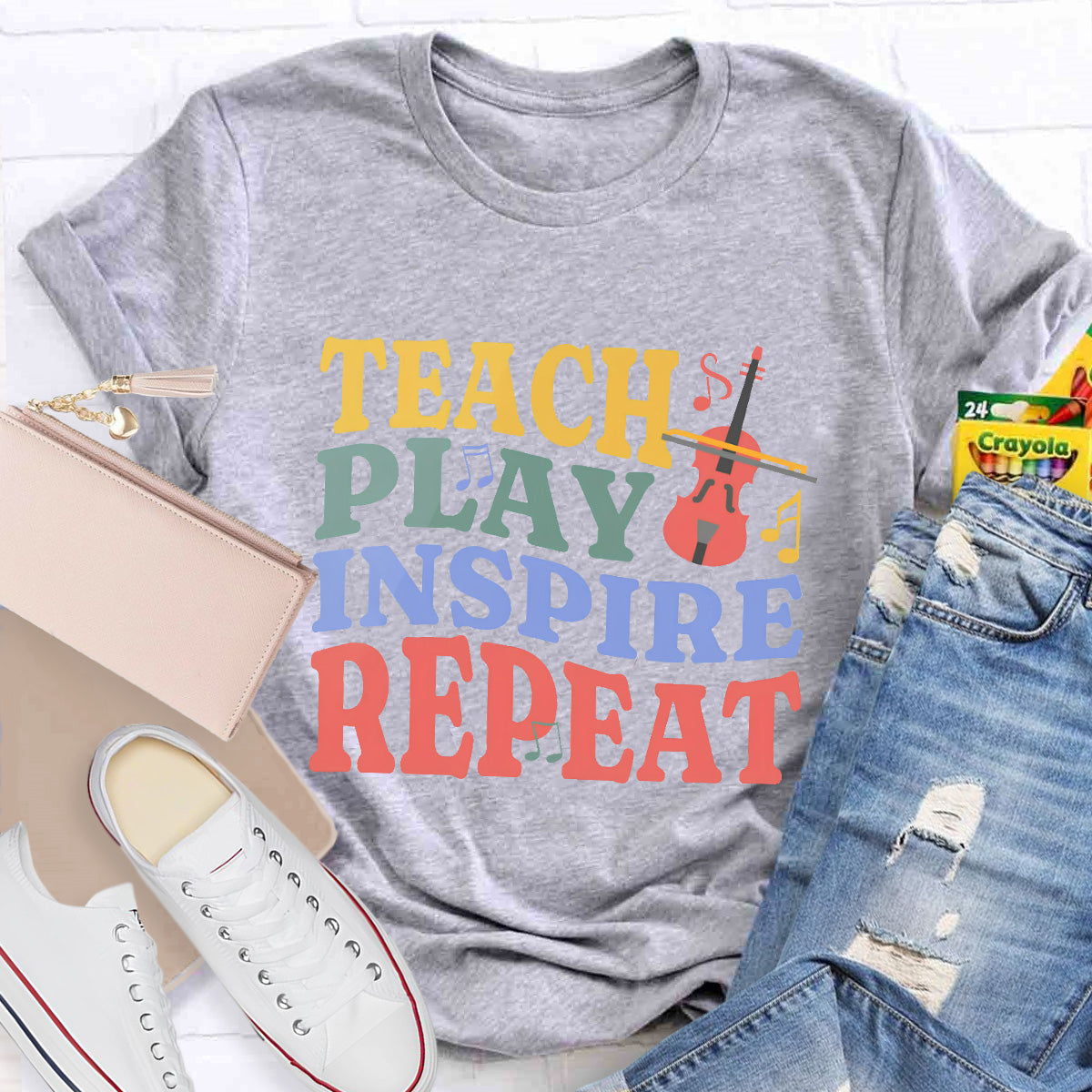 Teach Play Inspire Repeat Teacher T-Shirt