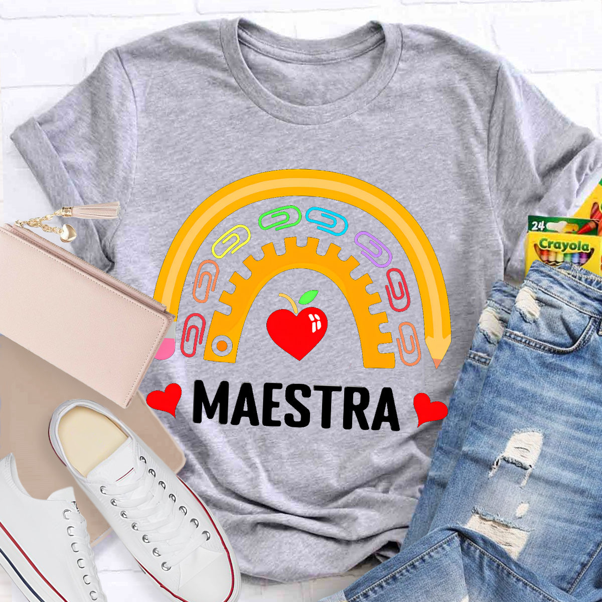Maestra Color Paper Clip Teacher T-Shirt