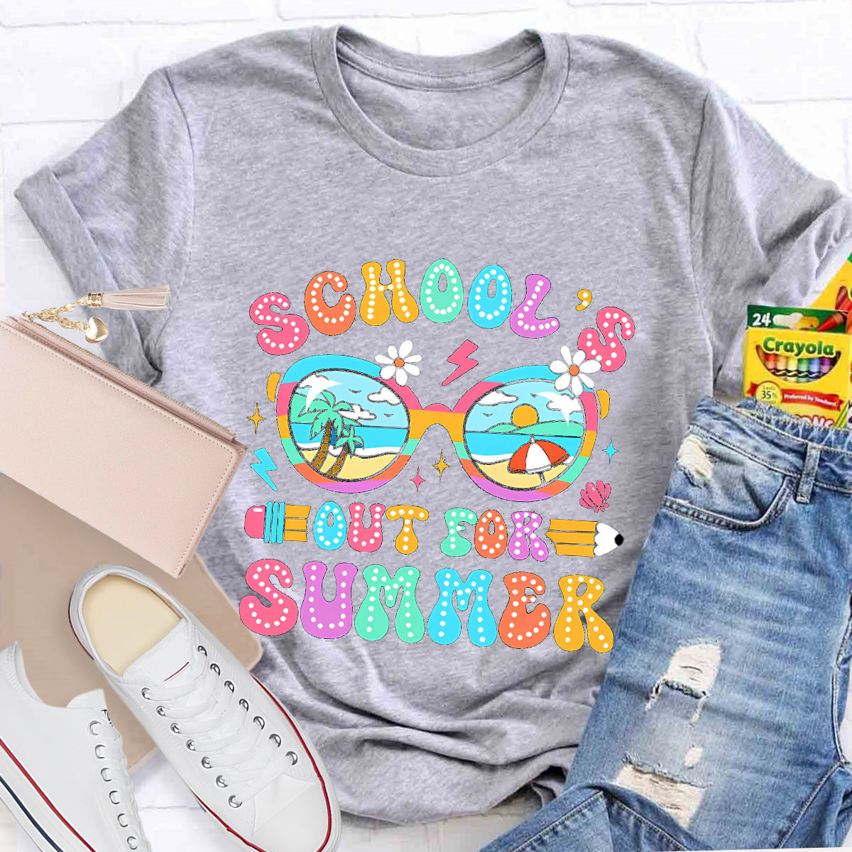 School's Out For Summer Beach Pencil Teacher T-Shirt