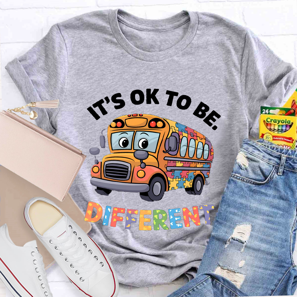 It's OK To Be Different School Bus Teacher T-Shirt