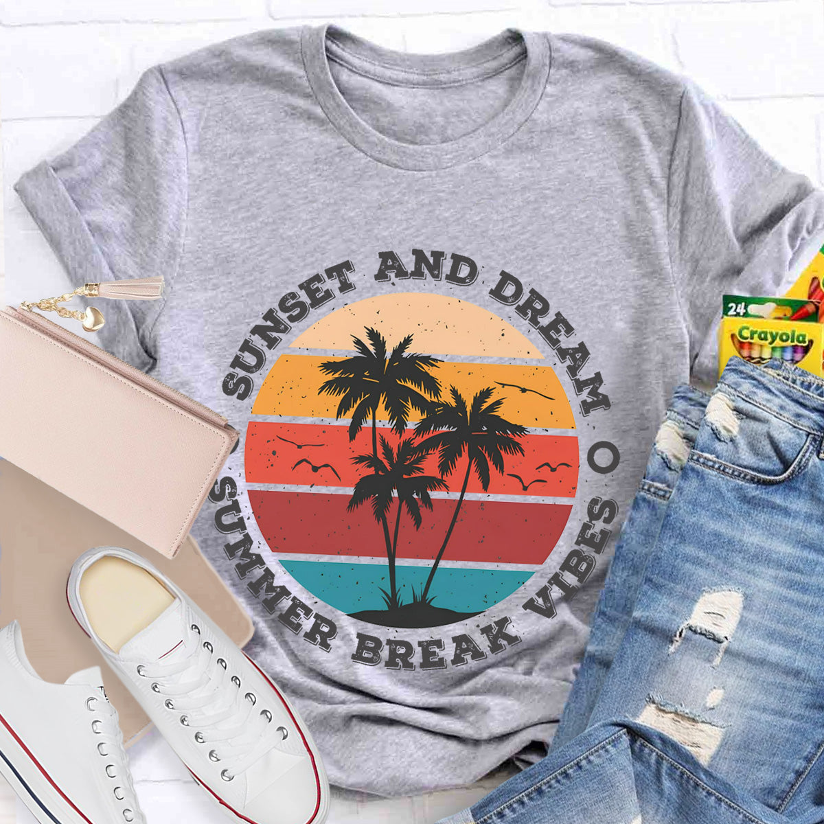 Sunset And Dream Summer Break Vibes Teacher T-Shirt