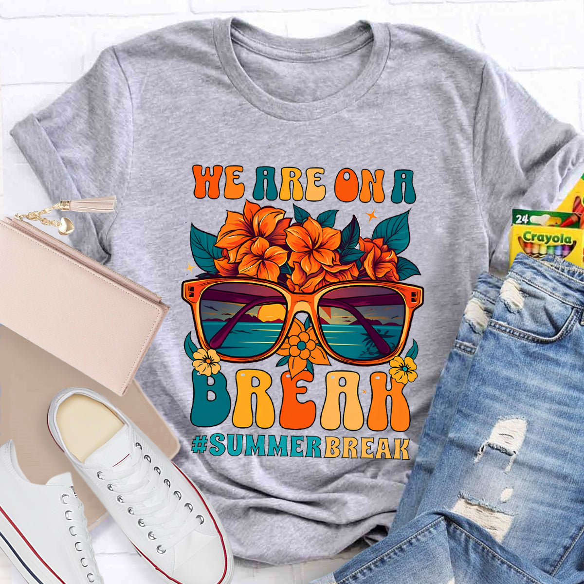 We Are On A Break Summer Break Floral Teacher T-Shirt