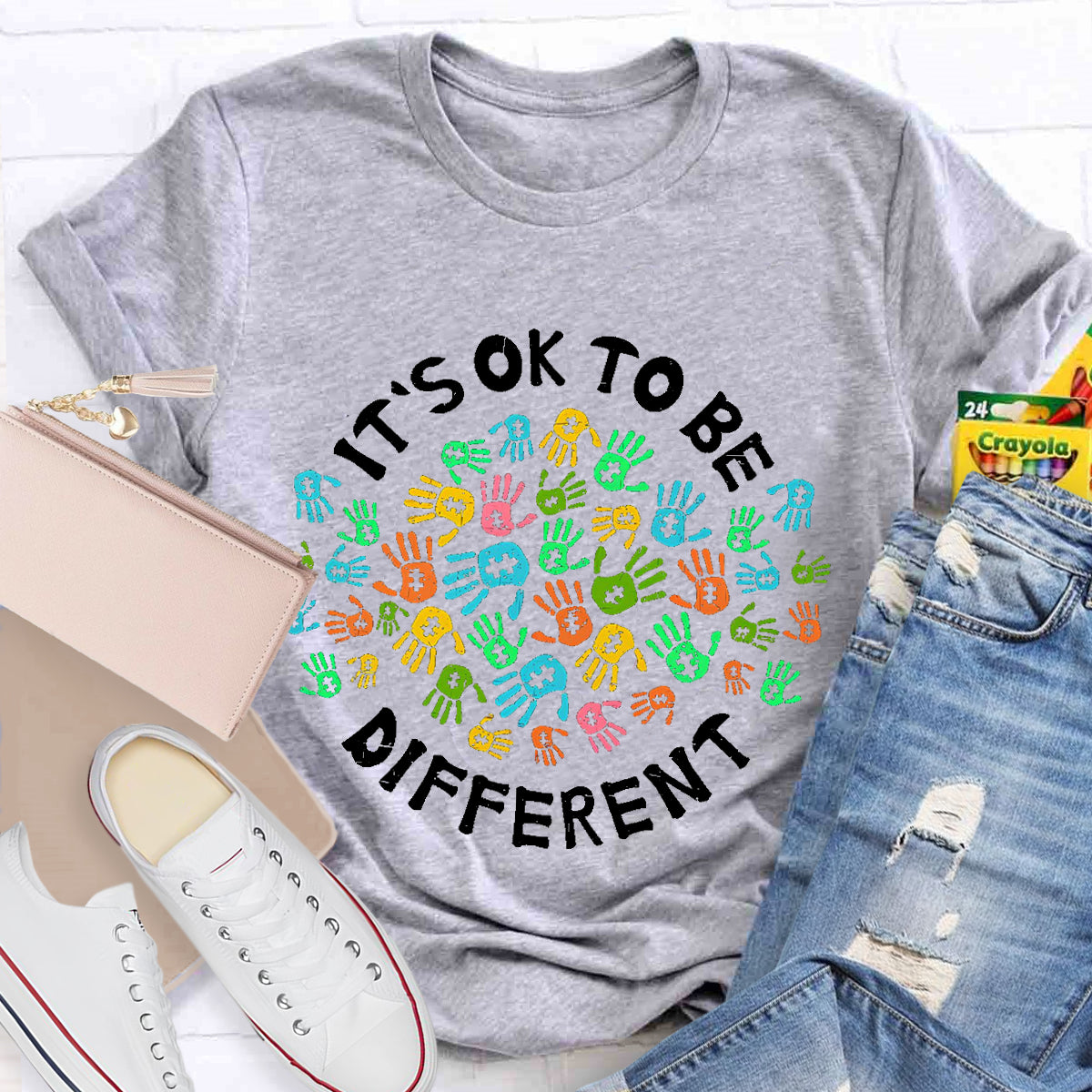 It'S Ok To Be Different Colorful Hands Teacher T-Shirt