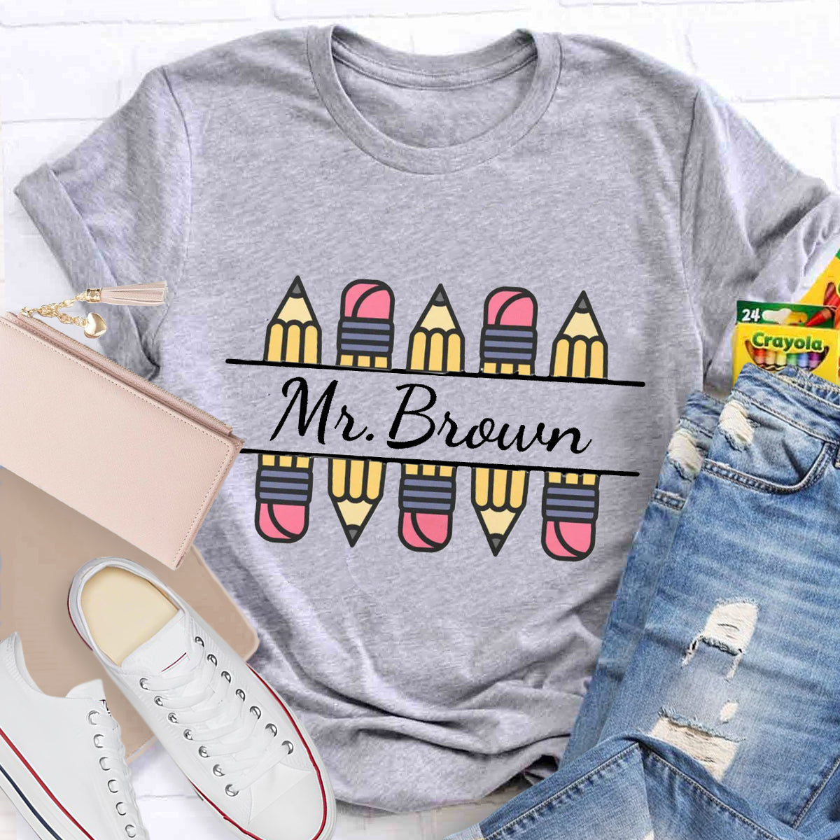 Personalized Name Pencil Teacher T-Shirt