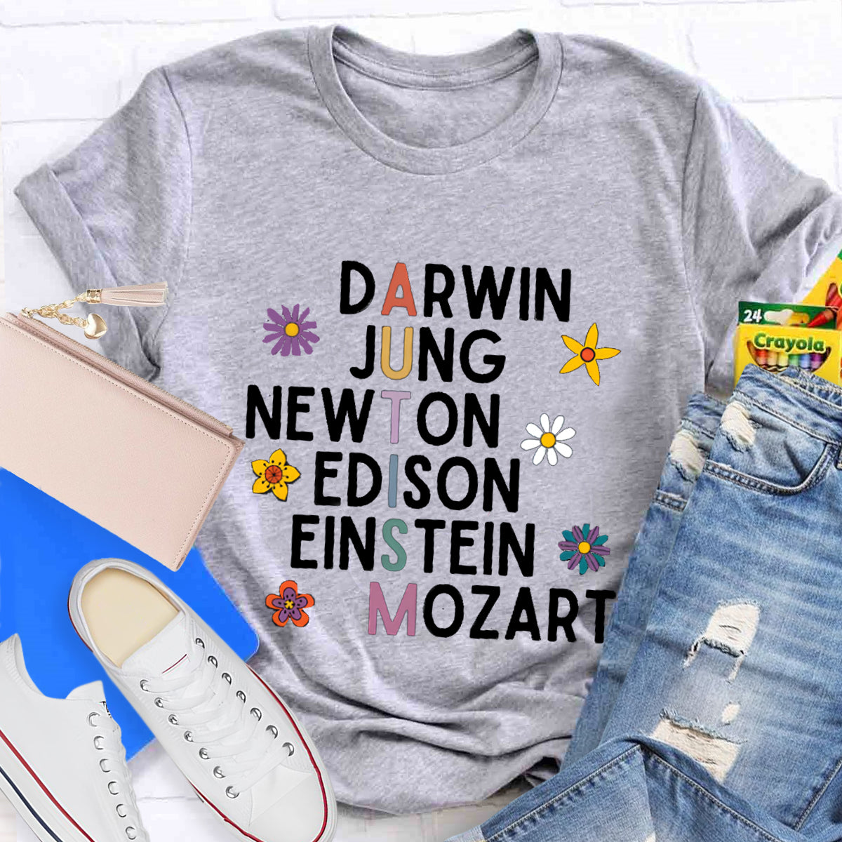 Darwin Jung Newton Einstein Edison Mozart Autism Teacher T-Shirt
