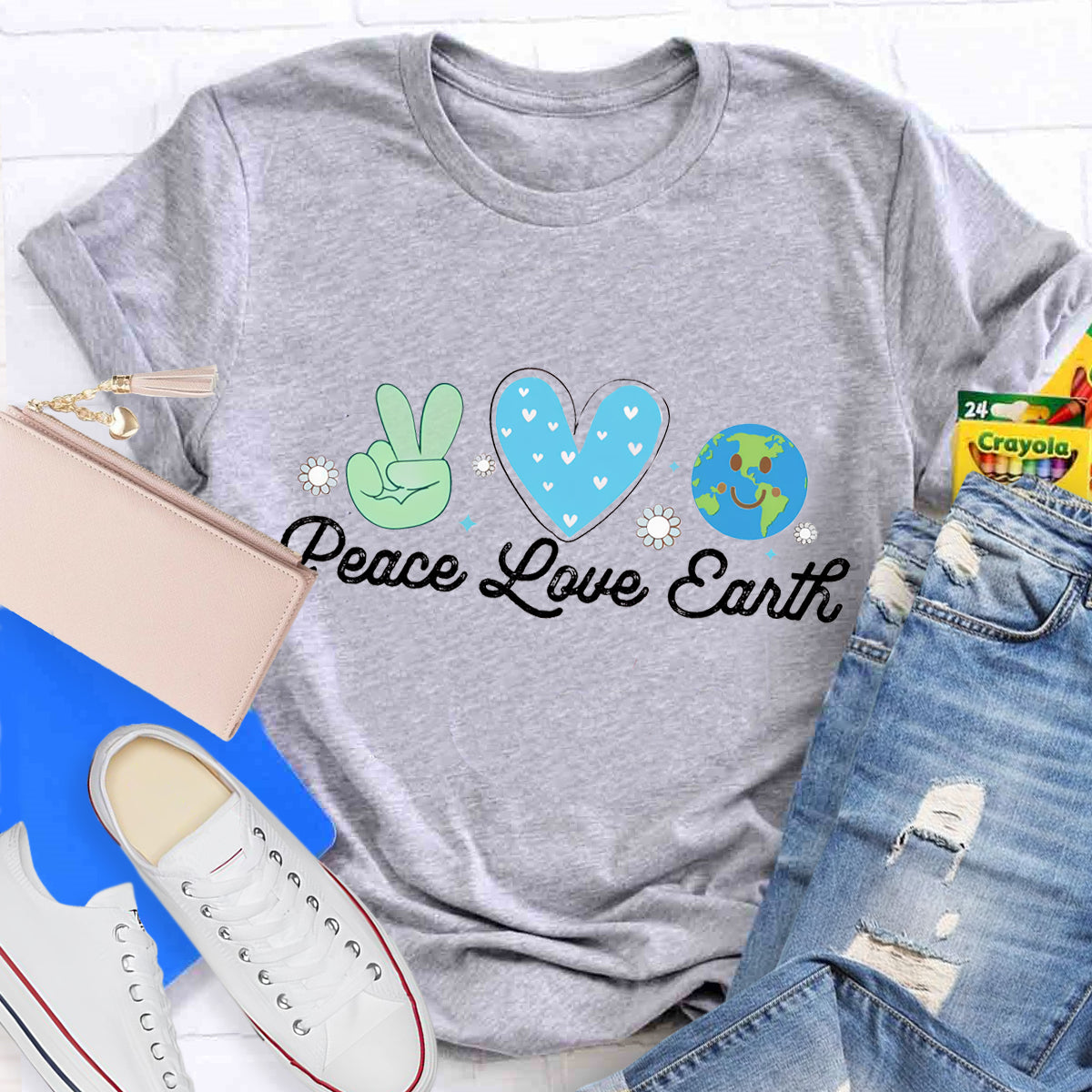 Peace Love Earth Teacher T-Shirt