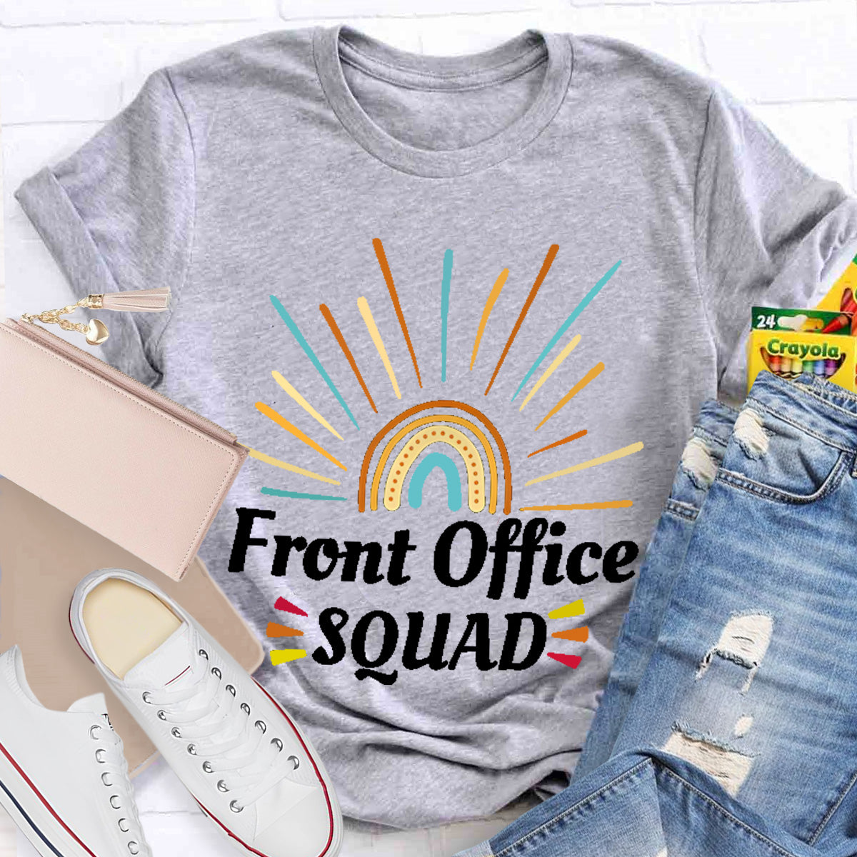 Rainbow Front Office Squad Teacher T-Shirt