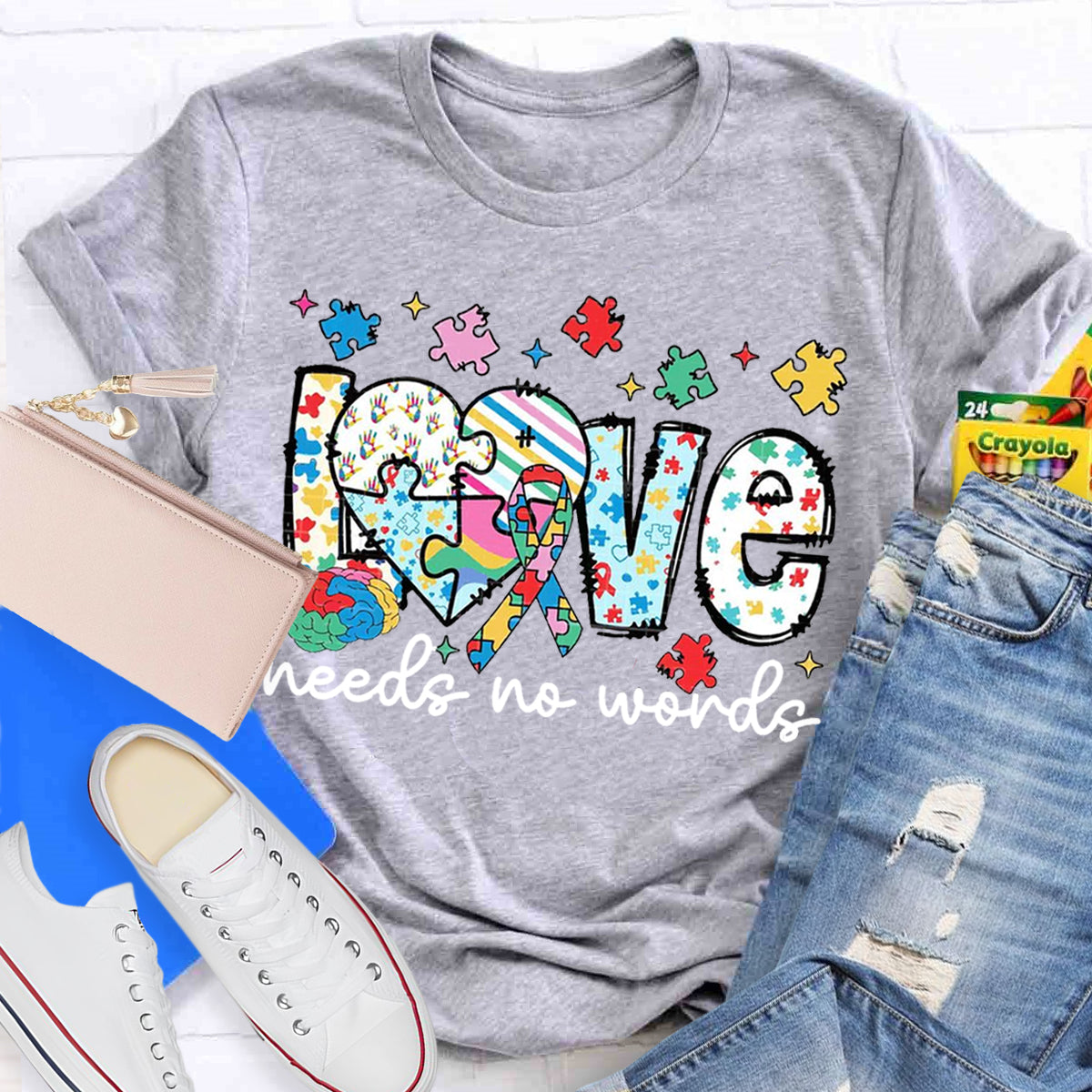 Love Needs No Words Autism Teacher T-Shirt