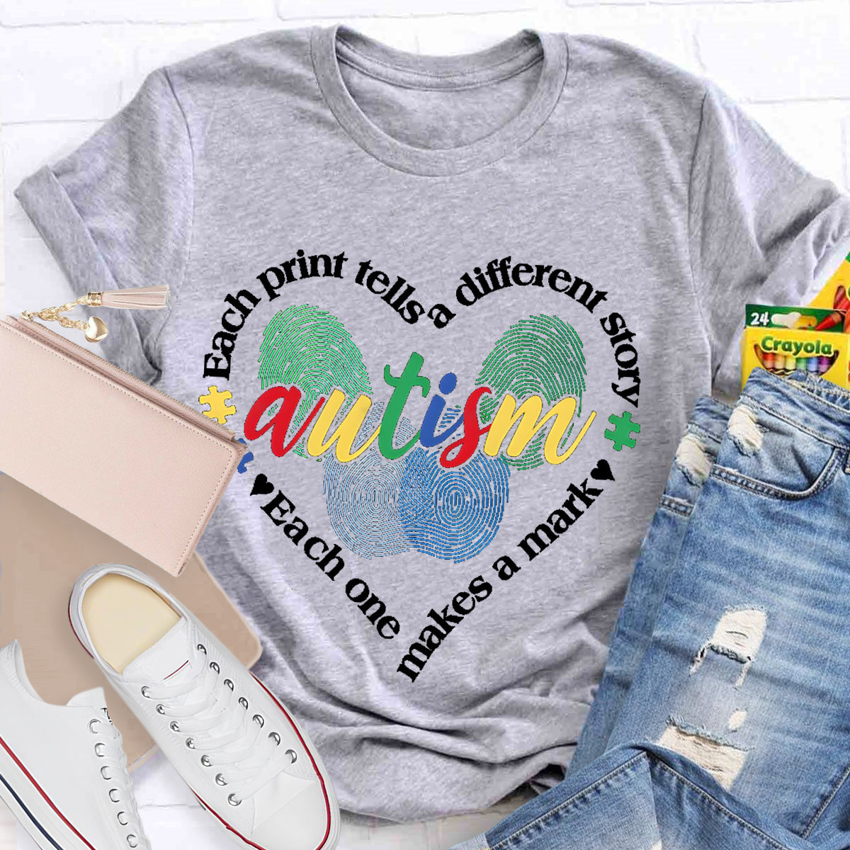 Each Print Tells A Different Story Autism Heart Teacher T-Shirt