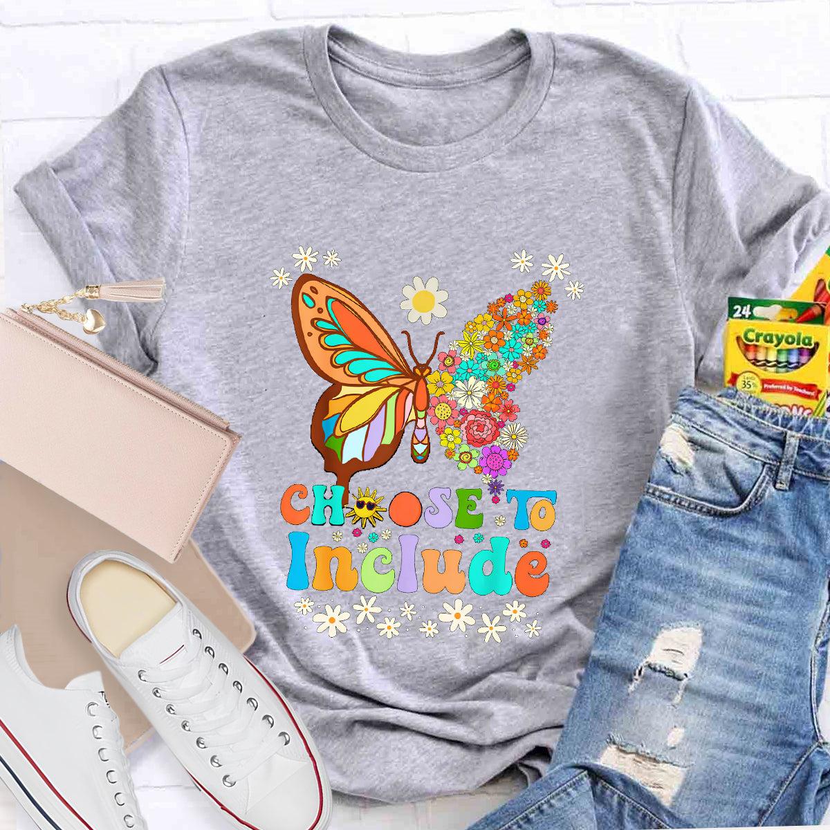 Choose To Include Floral Butterfly Teacher T-Shirt