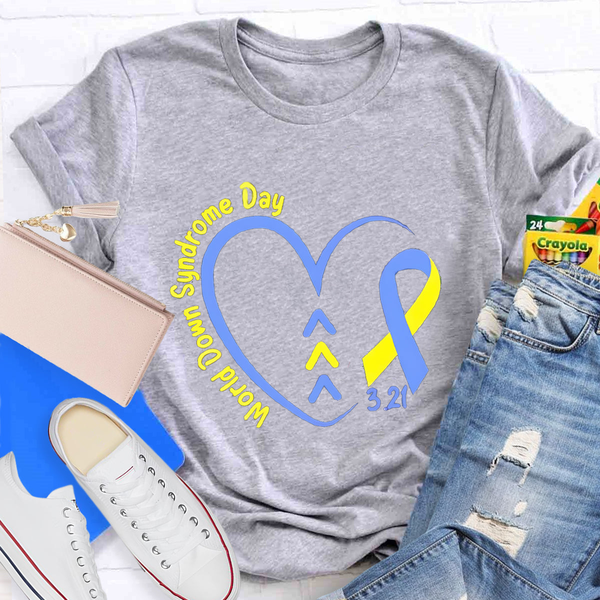 Down Syndrome Day Blue Heart Teacher T-Shirt