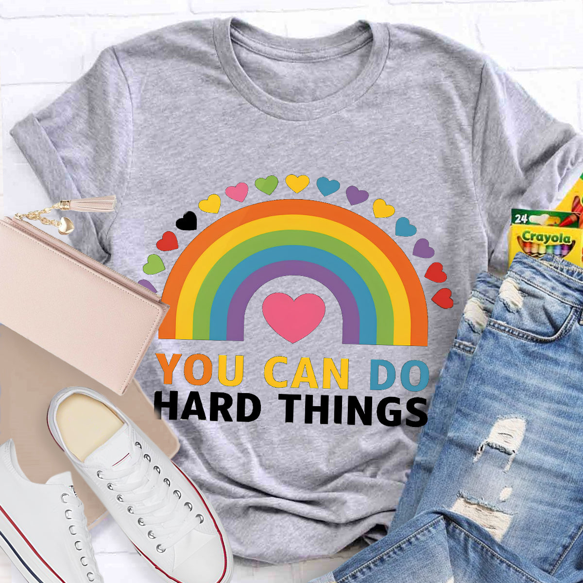 You Can Do Hard things Rainbow Teacher T-Shirt