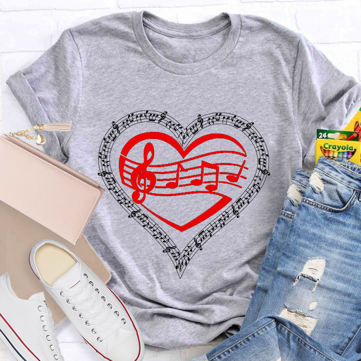 Red Heart Music Teacher T-Shirt