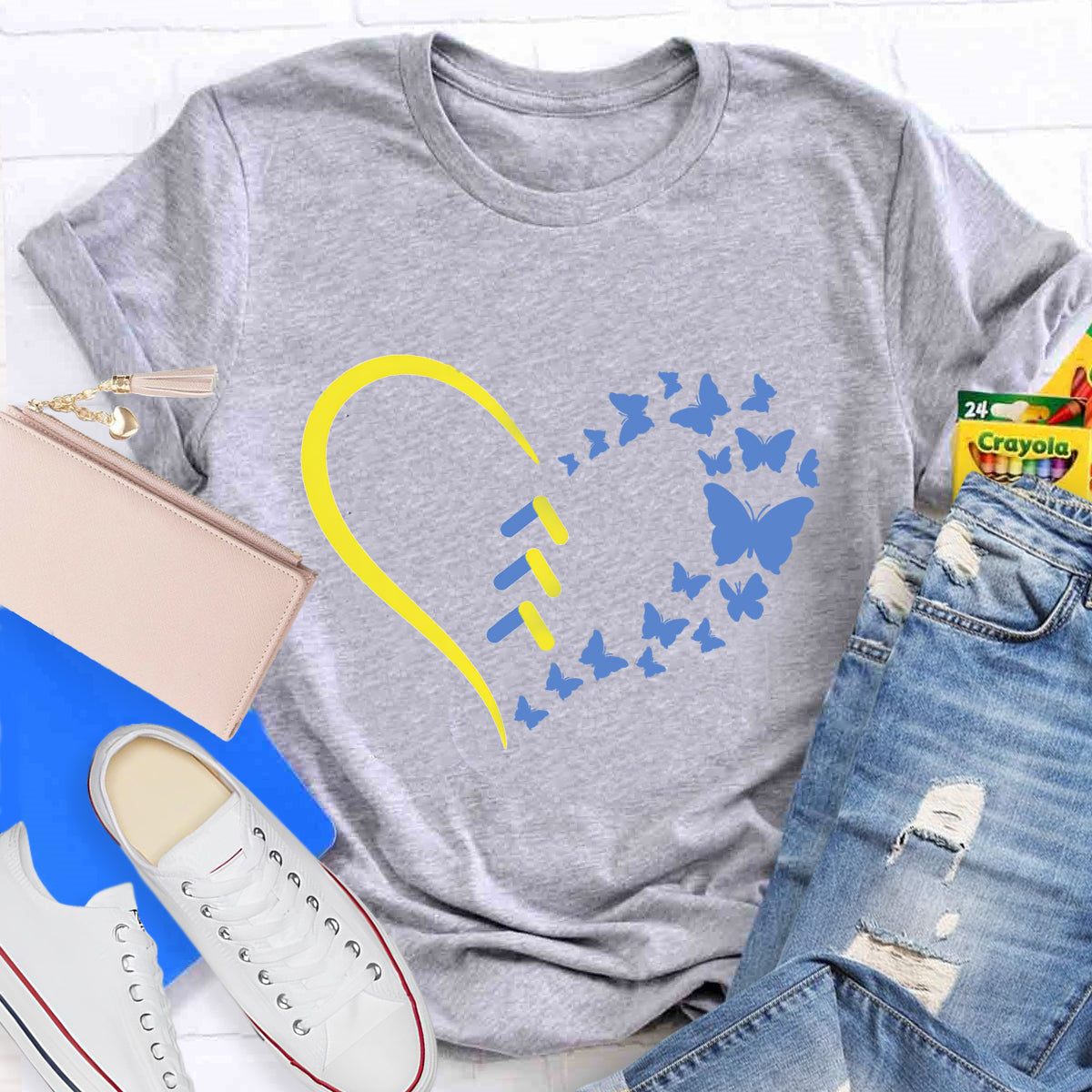 Blue Butterfly World Down Syndrome 3.21 Day T-Shirt