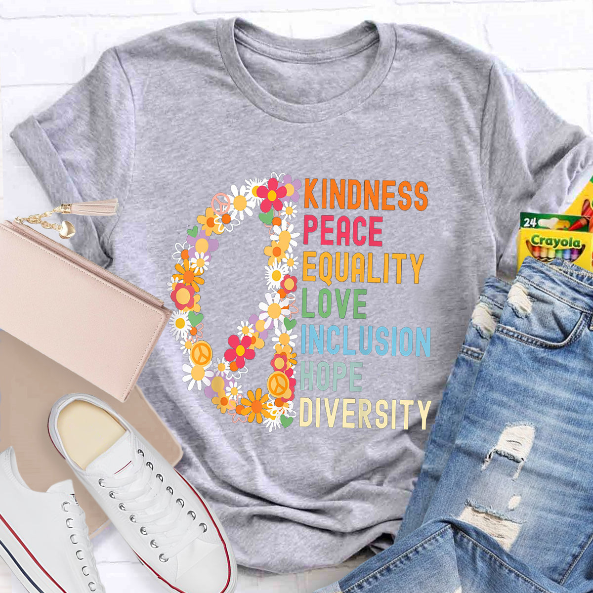 Kindness Peace And Love Flower Peace Sign T-Shirt