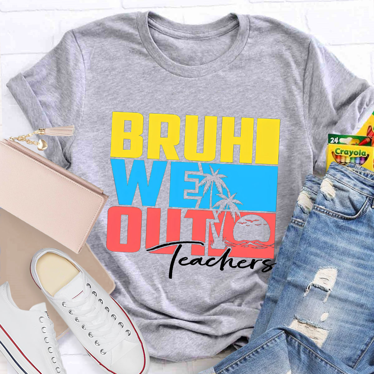 Bruh We Out Summer Beach Teacher T-Shirt