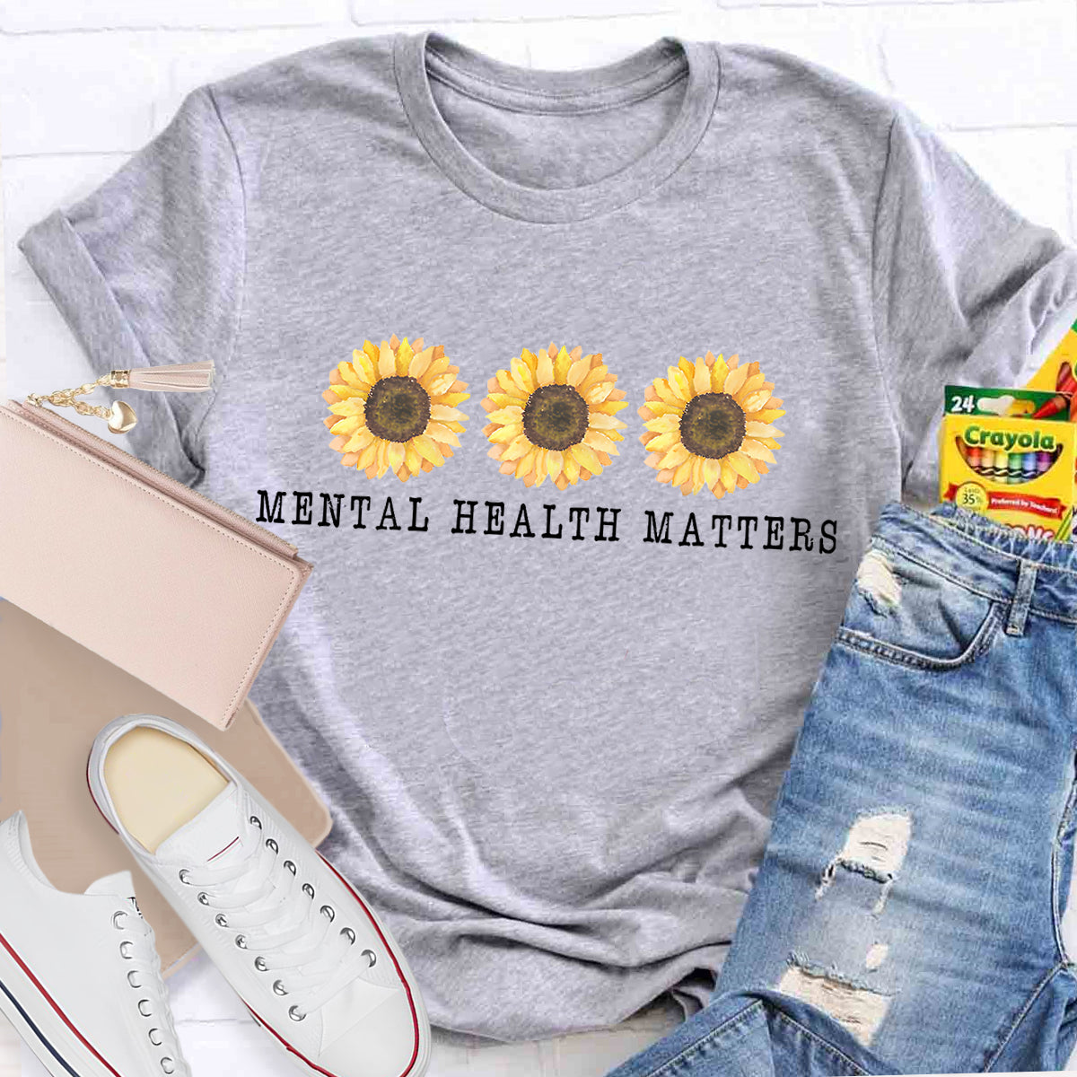 Mental Health Matters Sunflower Teacher T-Shirt
