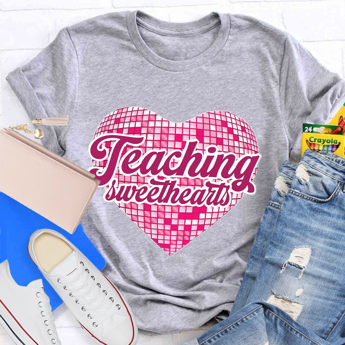 Teaching Sweethearts Pink Plaid Heart T-Shirt