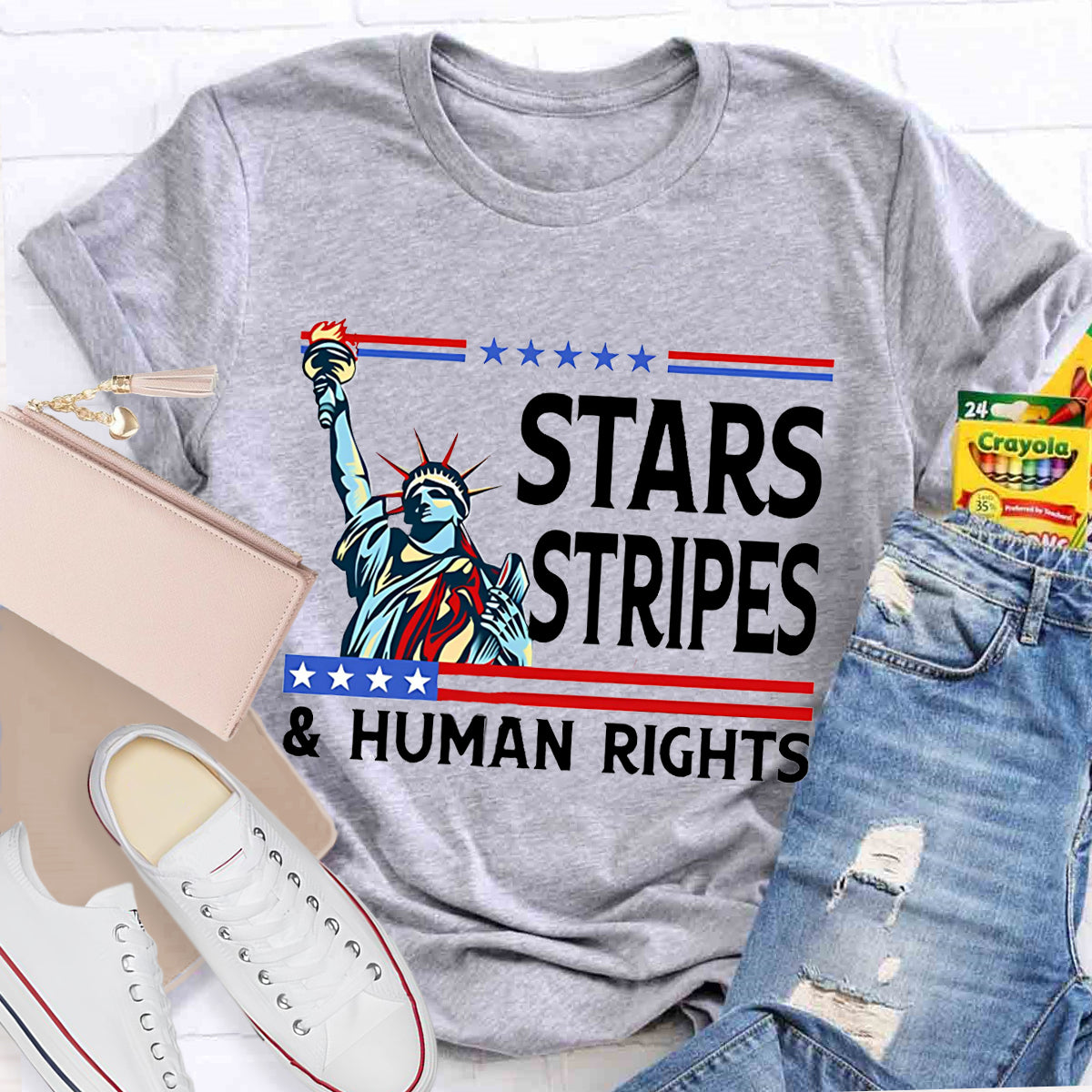 Stars Stripes And Human Rights Teacher T-Shirt