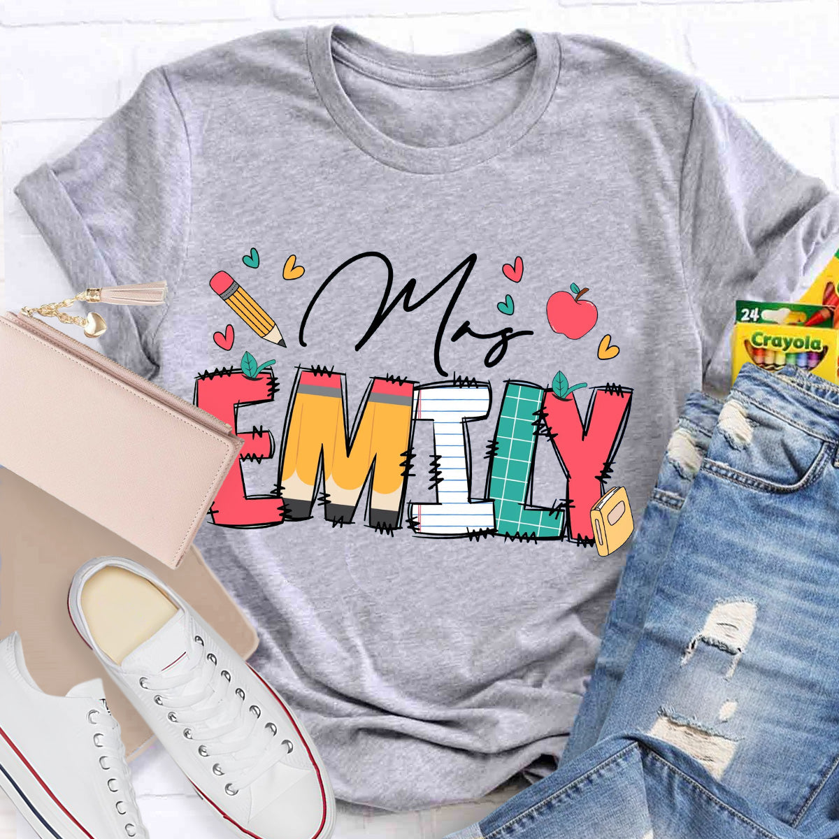 Personalize Name Apple Teacher T-Shirt