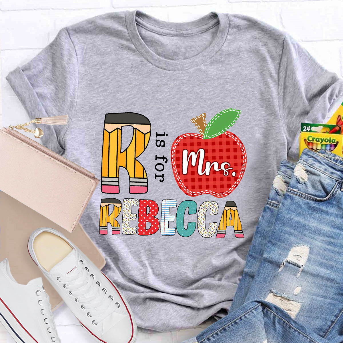 Personalized Name Red Apple R Is For Rebecca Teacher T-Shirt