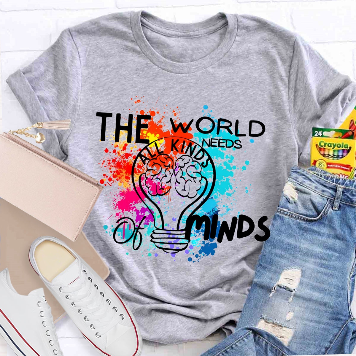 The World Needs All Kinds Of Minds Colorful Brain T-Shirt