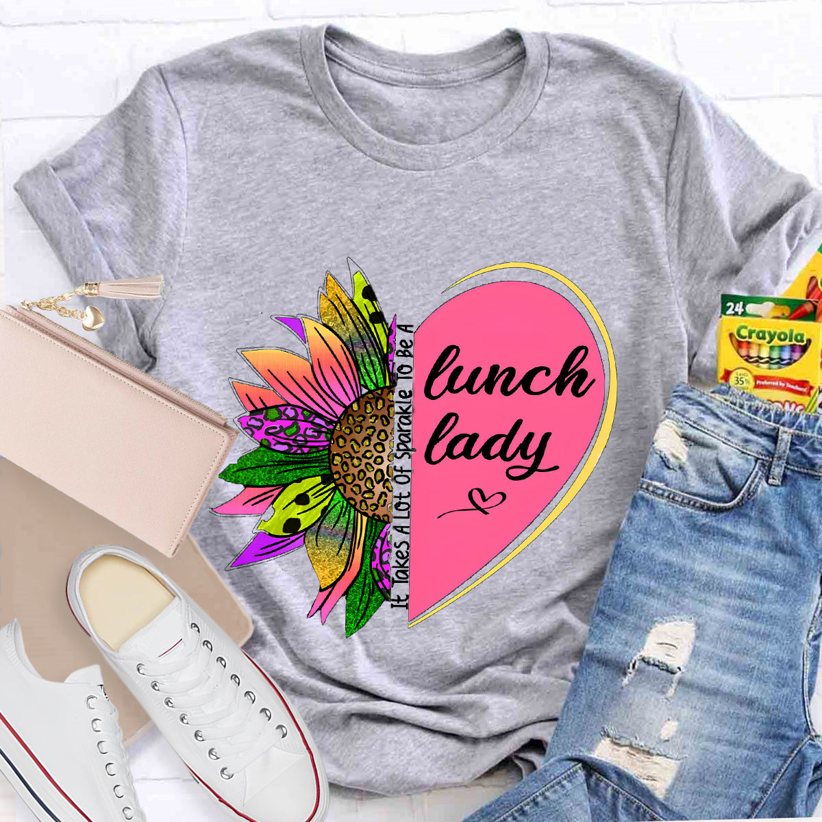 It Takes A Lot Of Sparkle To Be A Lunch Lady Heart Sunflower T-Shirt