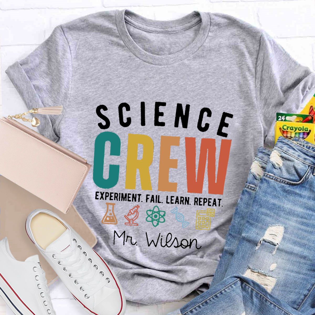 Personalized Name Science Crew Teacher T-Shirt