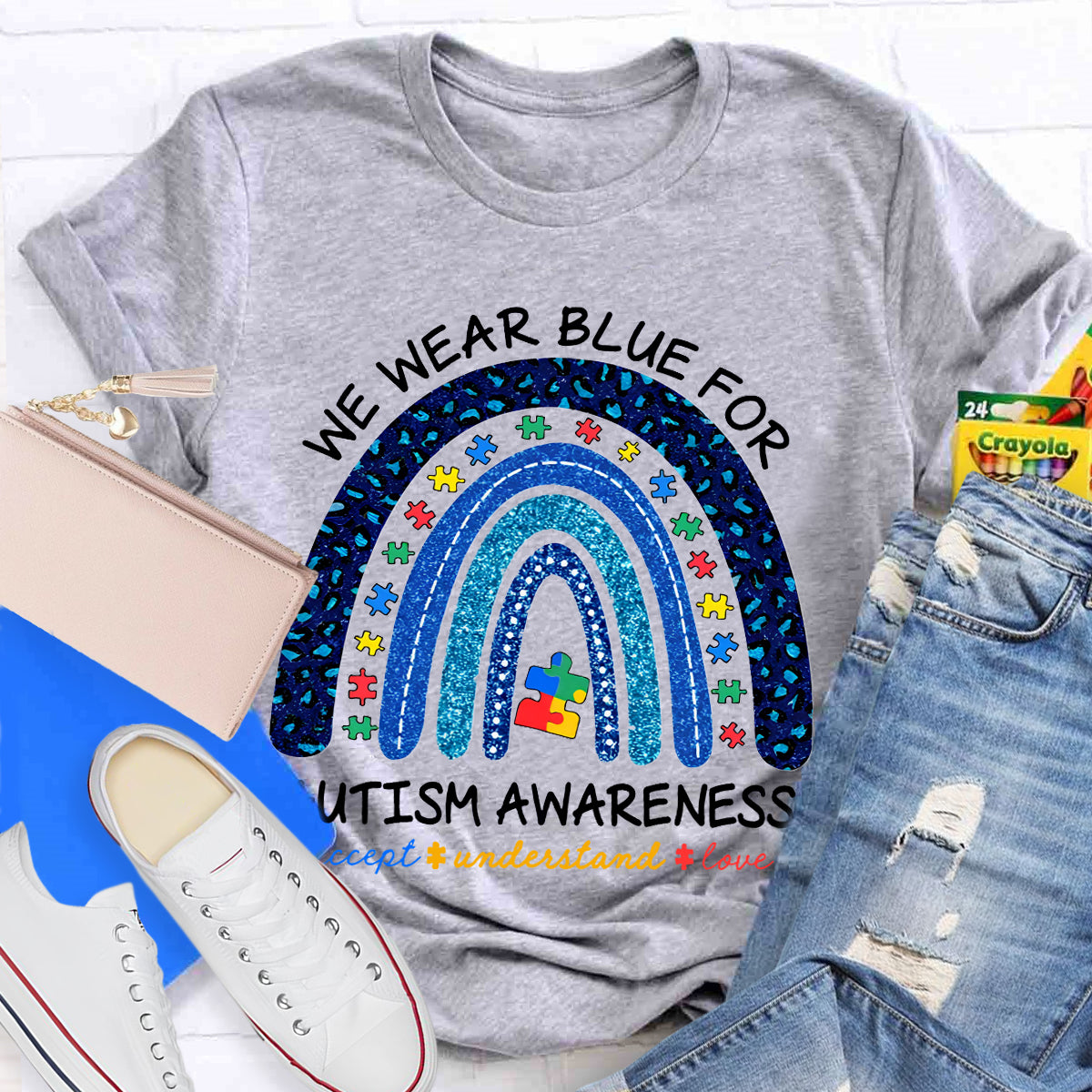 We Wear Blue For Autism Awareness Teacher T-Shirt