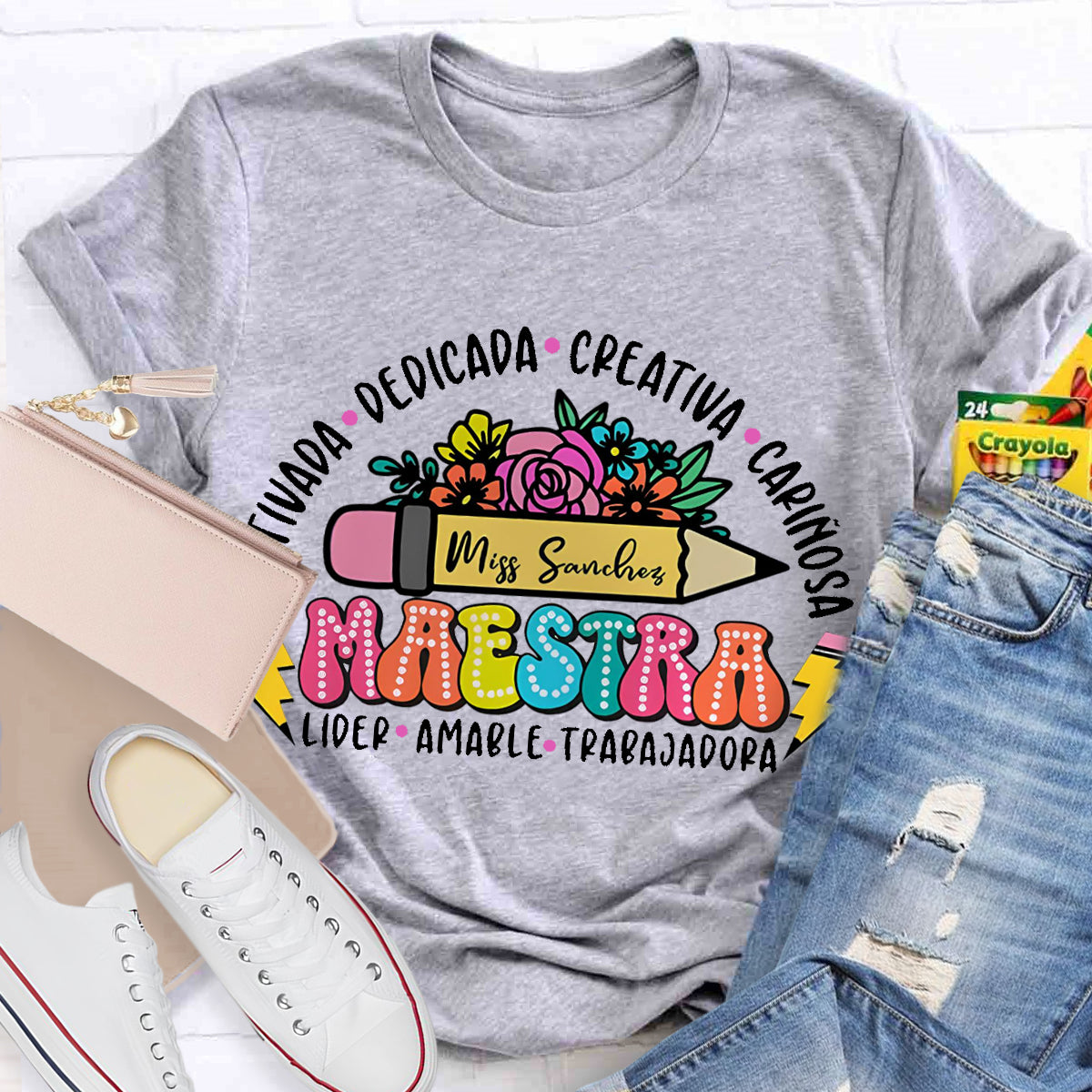 Personalize Name Maestra  Pencil  Teacher T-Shirt