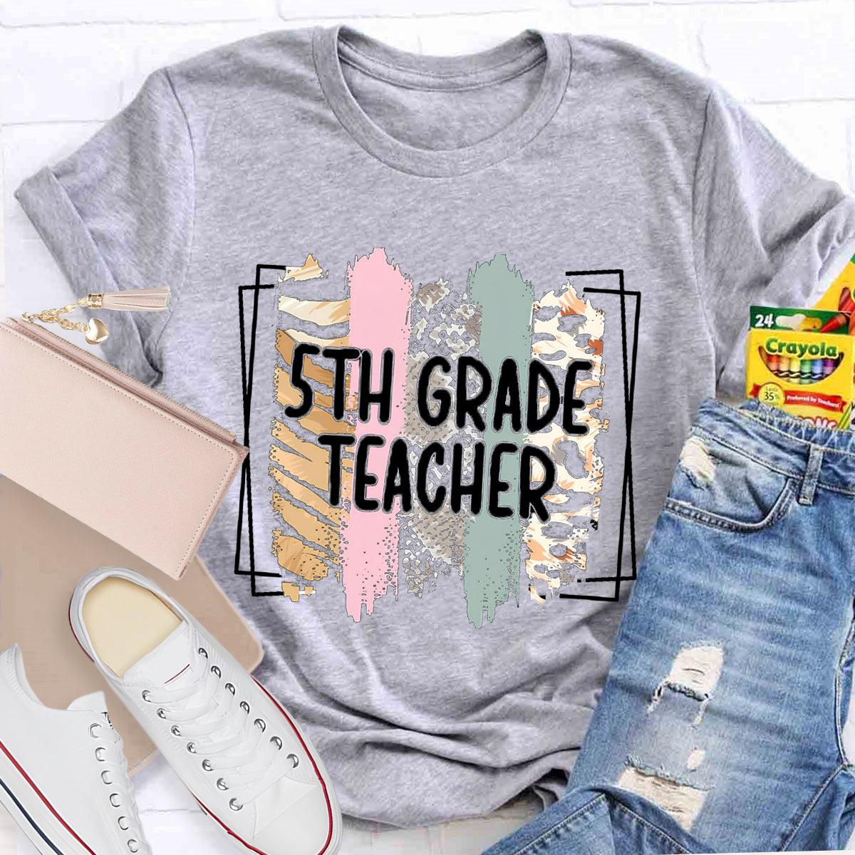 Personalized Grade Color Block 5th Grade Teacher T-Shirt