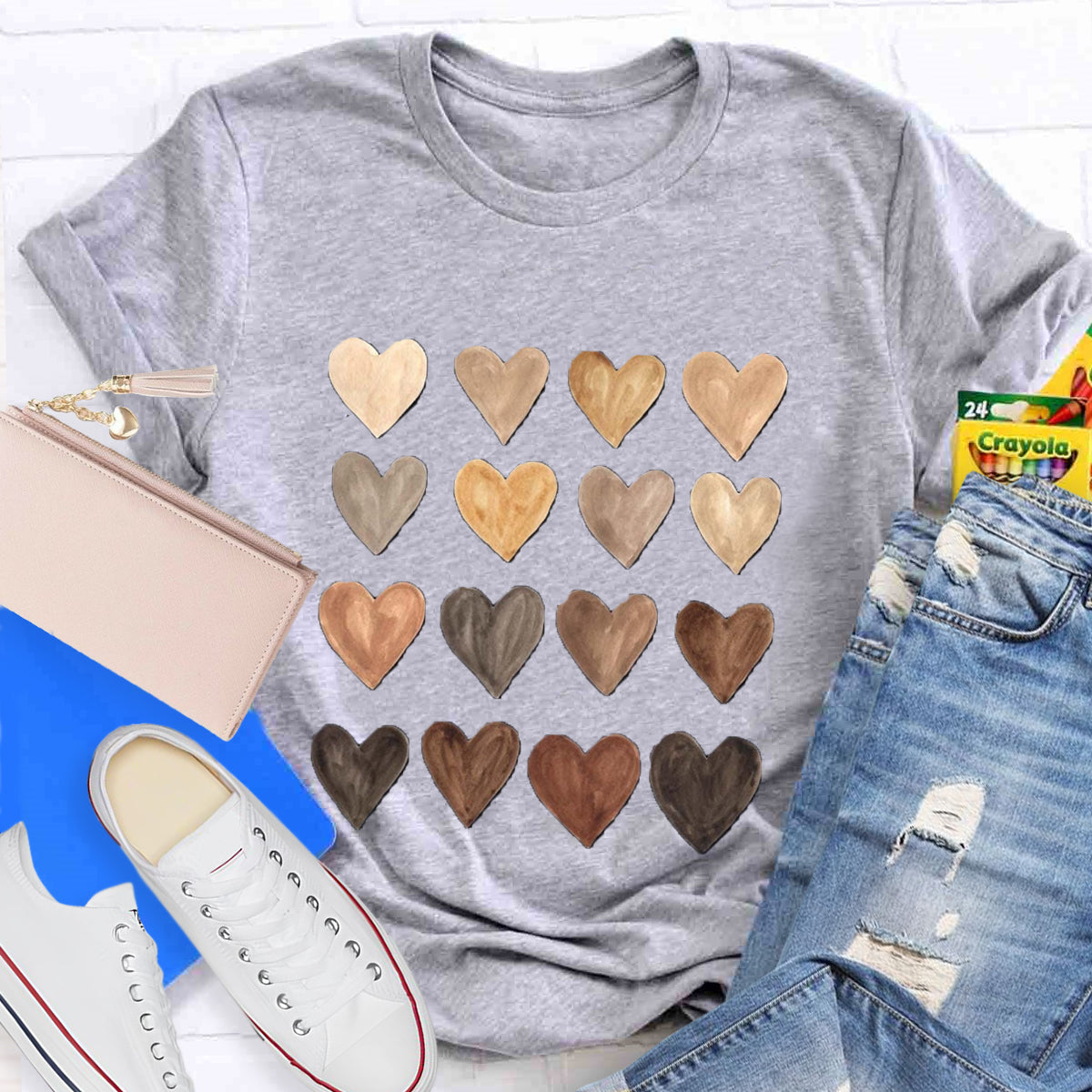 Skin Tone Kindness Watercolor Hearts T-Shirt