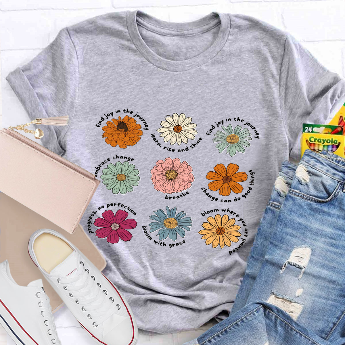 Find Joy In The Journey Learn Rise And Shine Floral T-Shirt