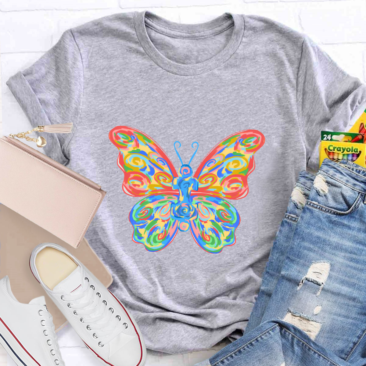 Colorful Butterfly Teacher T-Shirt