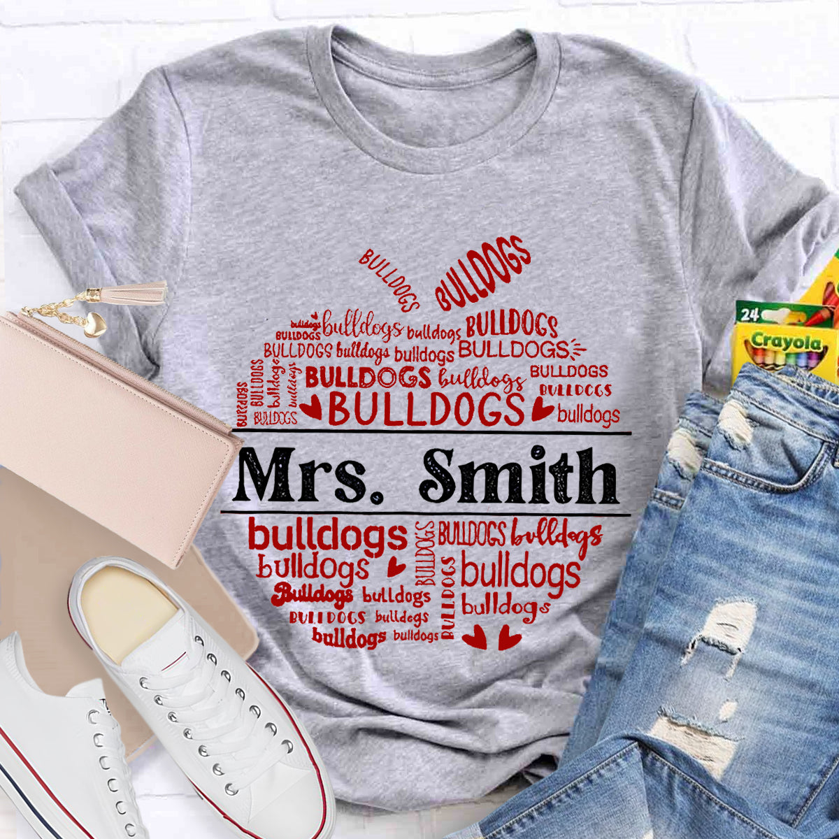 Personalized Name And Mascot bulldogs Teacher T-Shirt