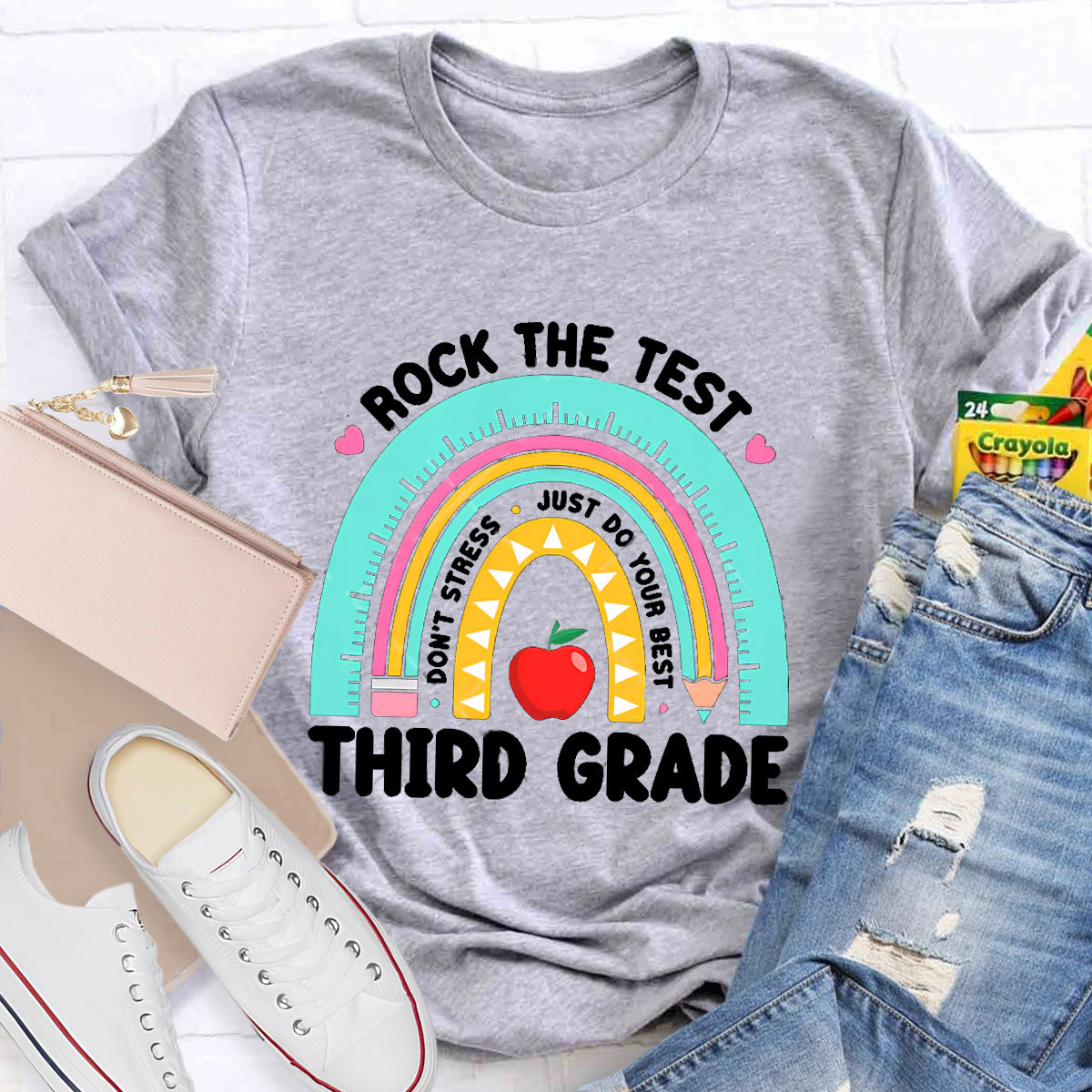 Personalize Grade Rock The Test Apple Teacher T-Shirt