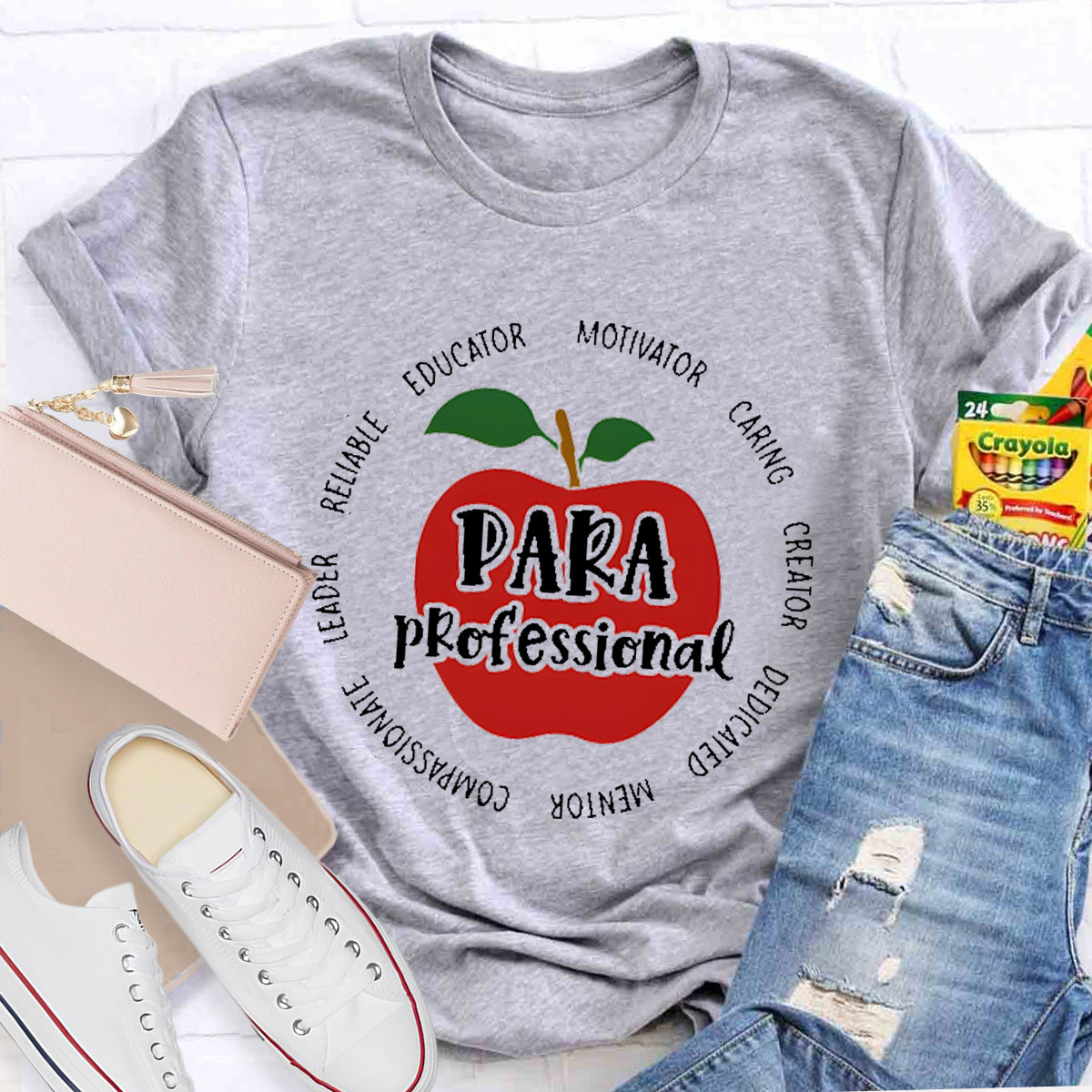 Para Paraprofessional Educator Motivator Red Apple Teacher T-Shirt