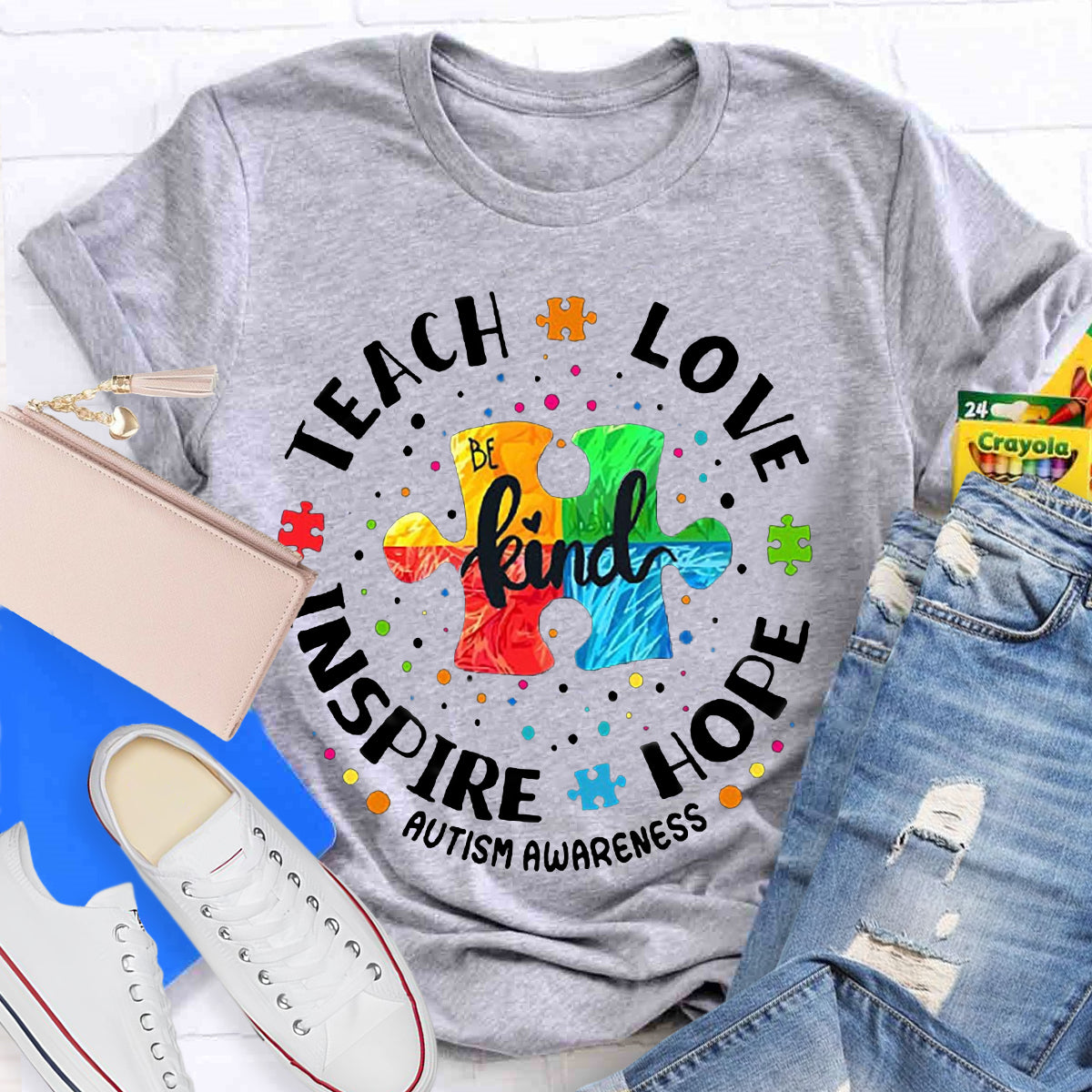 Teach Love Hope Inspire Be Kind Autism Awareness T-Shirt