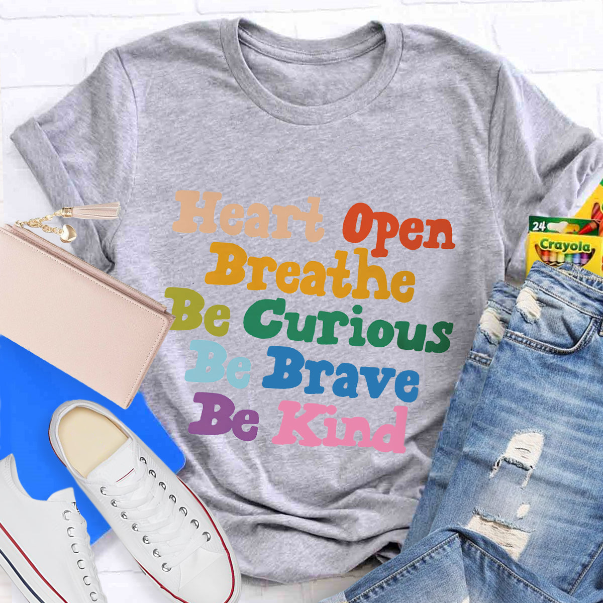 Heart Open Breathe Be Curious Be Brave Be Kind T-Shirt