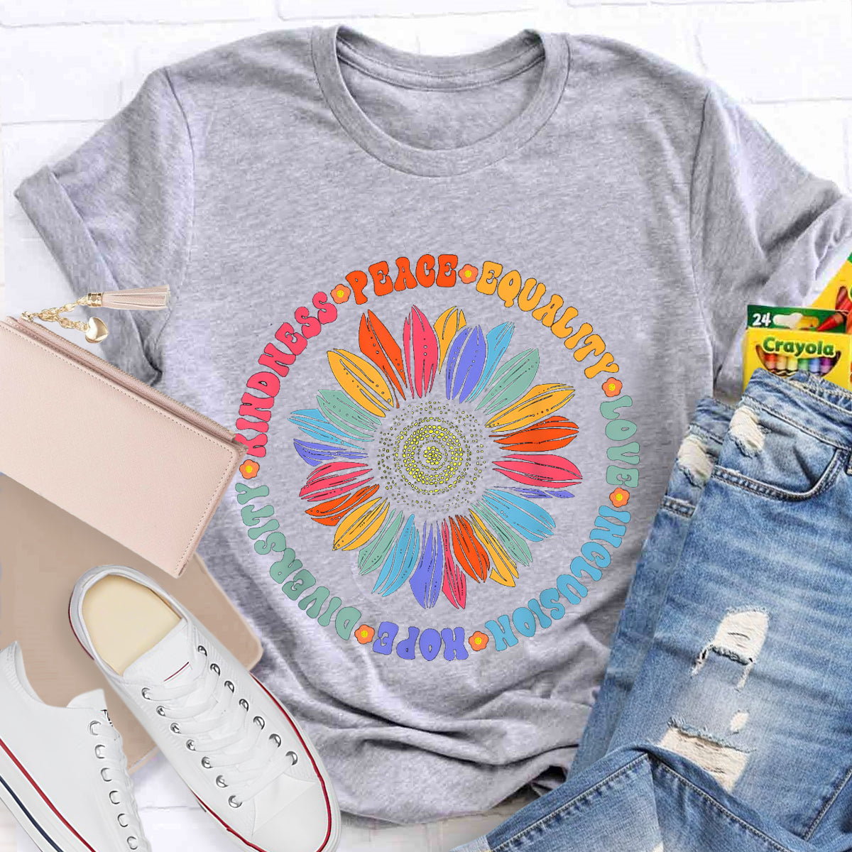 Kindness Peace Hope Sunflower Teacher T-Shirt