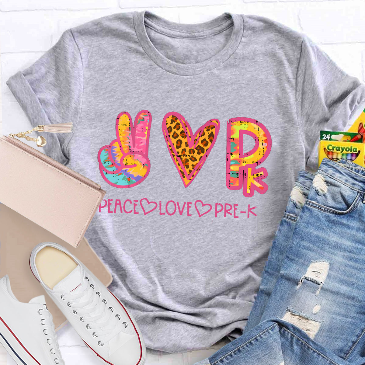 Personalized Grade Peace Love Prek Teacher T-Shirt