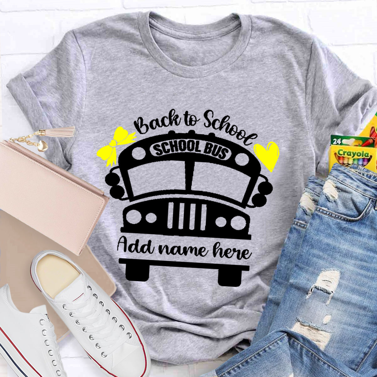 Personalized Name Back To School Shool Bus T-Shirt