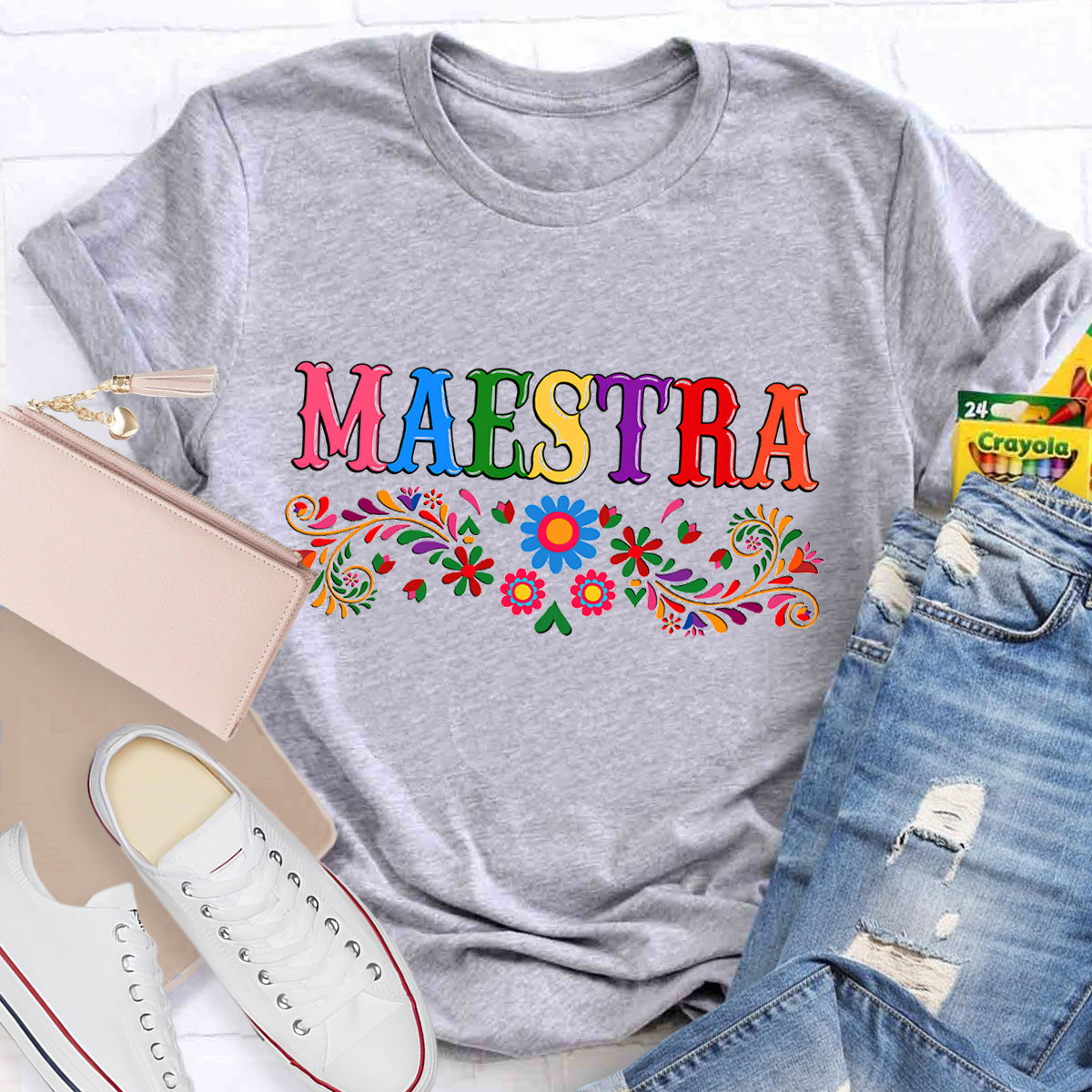 Maestra Blue Flower Teacher T-Shirt