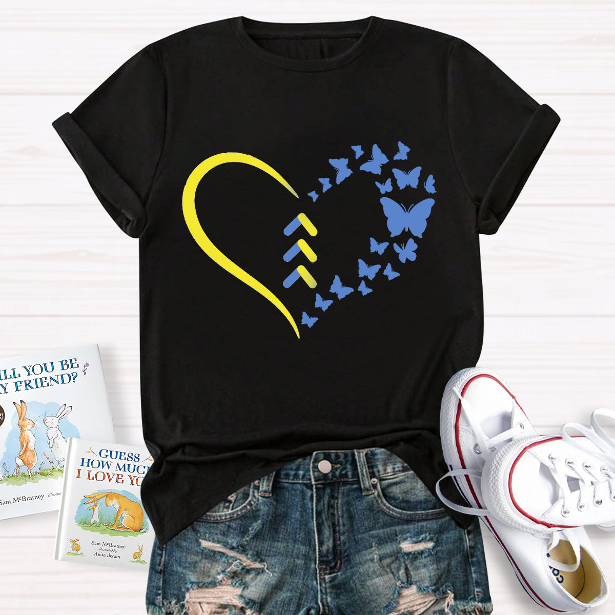Blue Butterfly World Down Syndrome 3.21 Day T-Shirt
