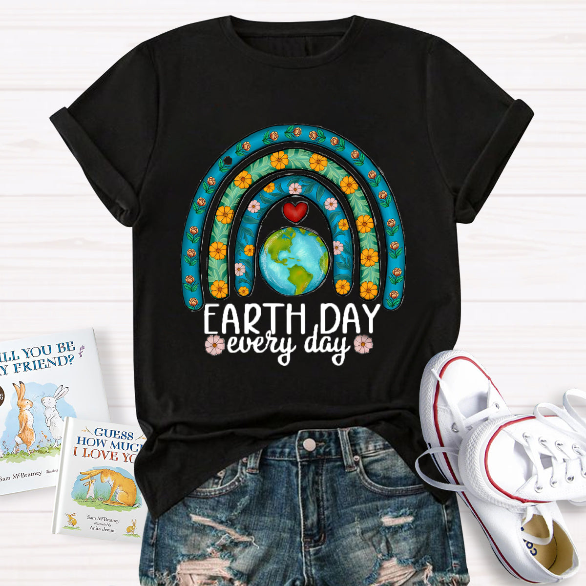 Earth Day Every Day Plant Rainbow Teacher T-Shirt