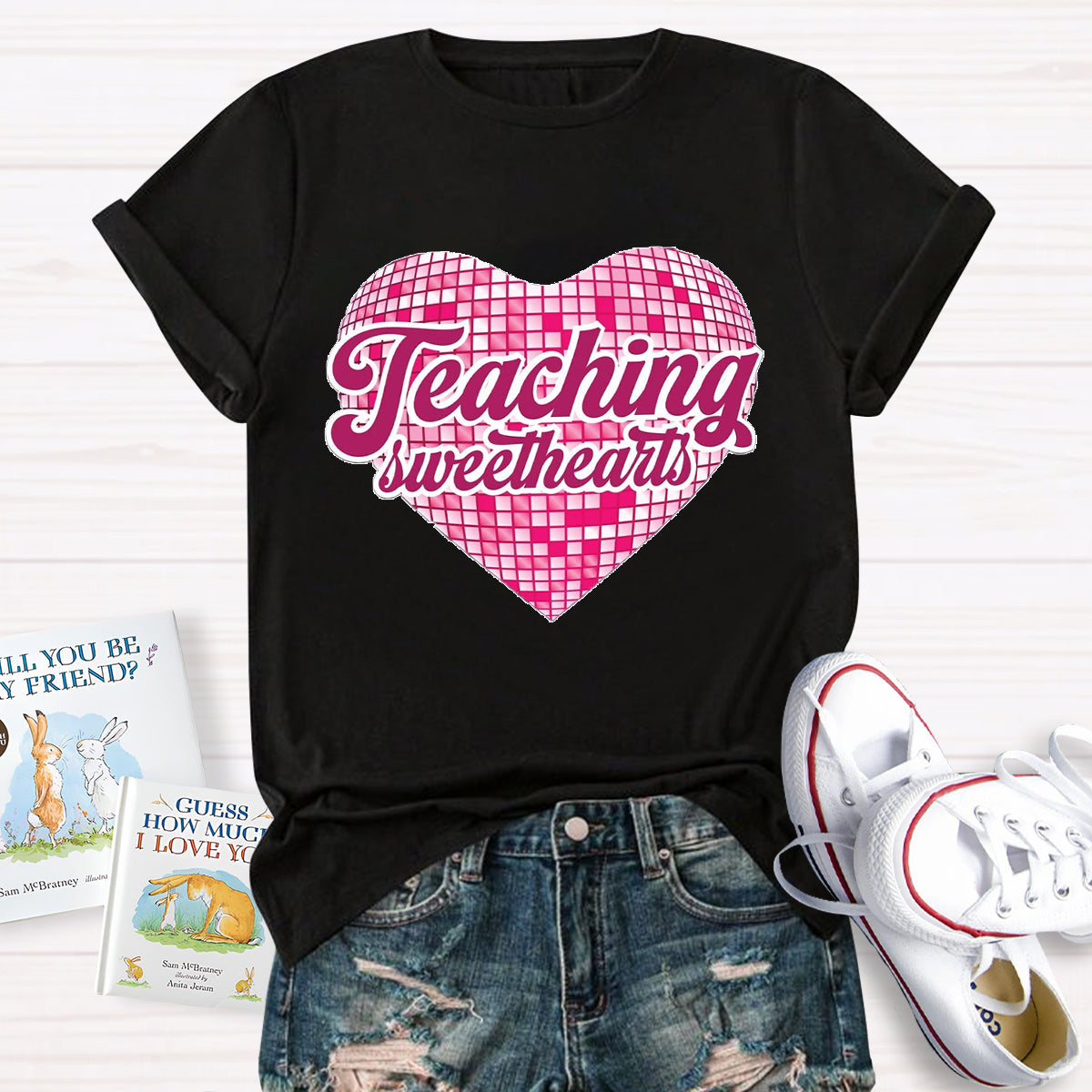 Teaching Sweethearts Pink Plaid Heart T-Shirt