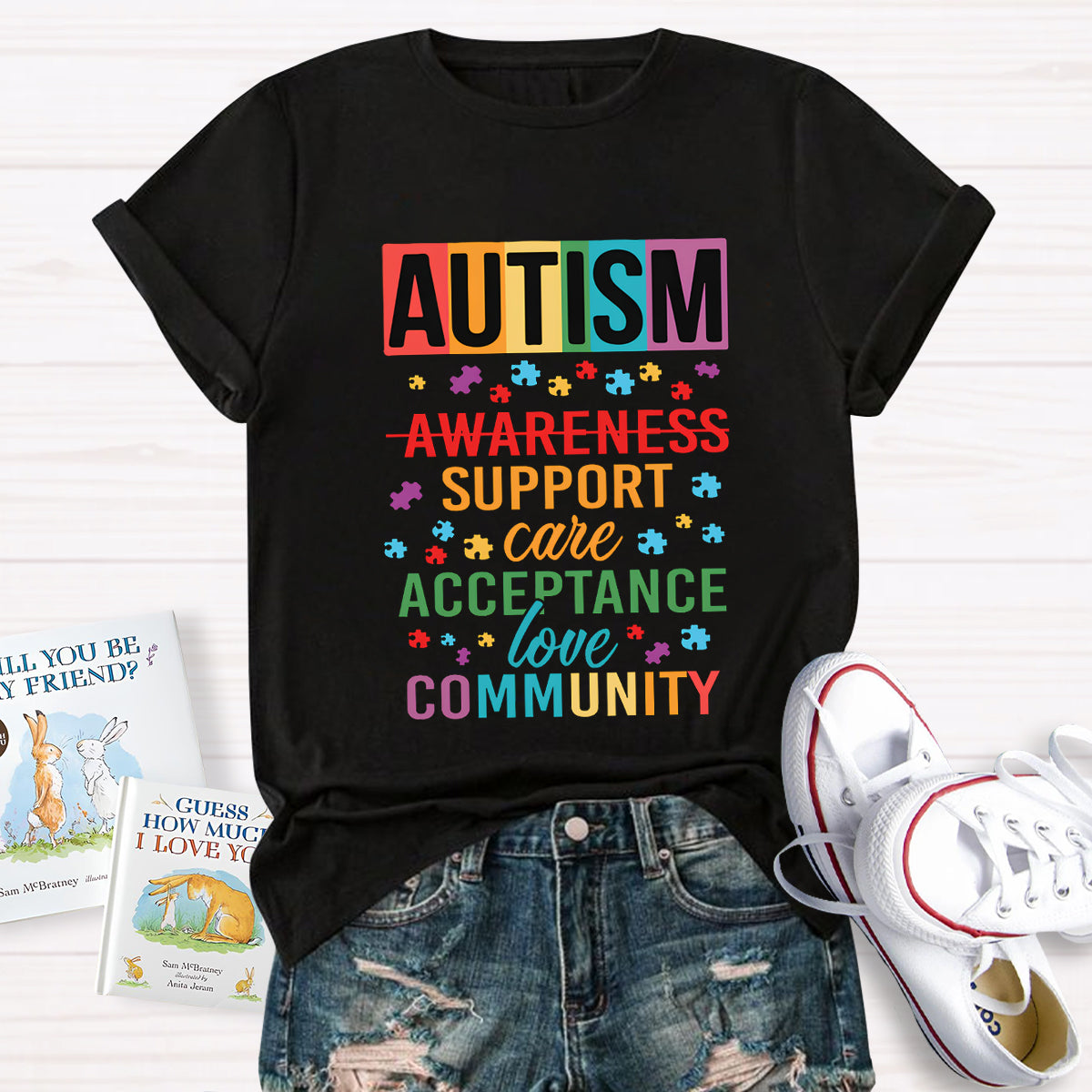 Autism Awareness Support Care Acceptance Love T-Shirt