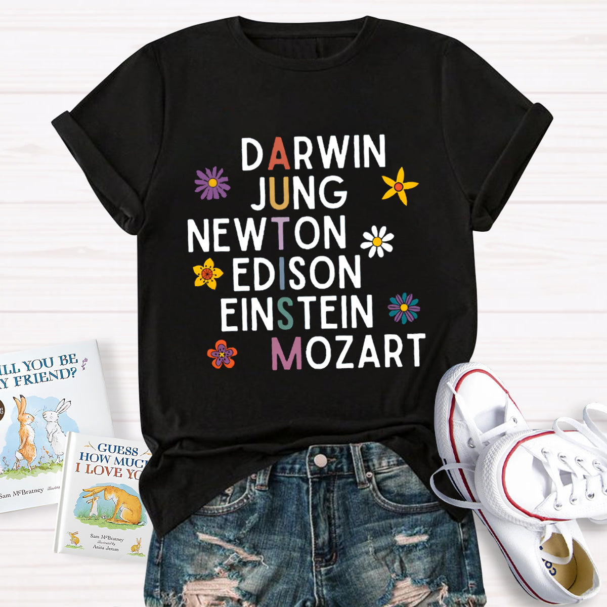 Darwin Jung Newton Einstein Edison Mozart Autism Teacher T-Shirt